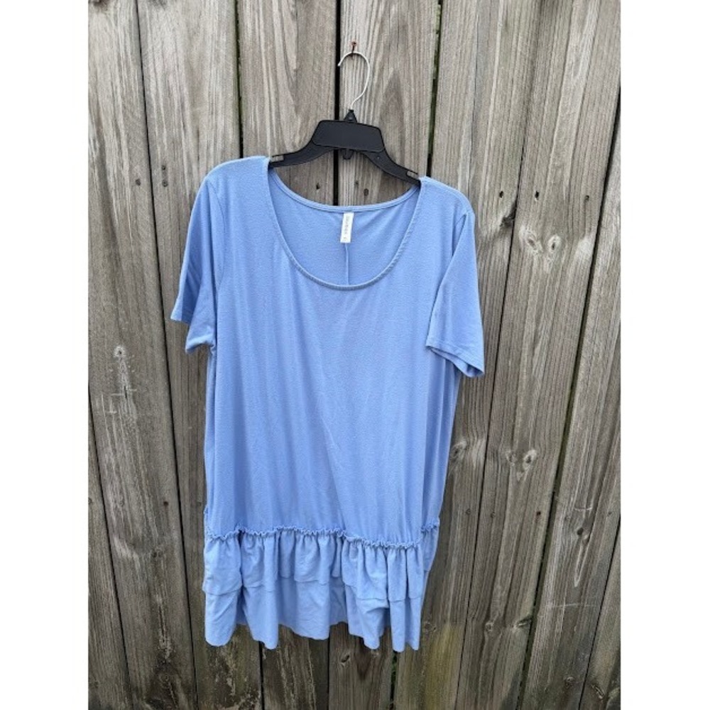 Cottagecore Zenana Premium Ruffle Hem Top 3X Blue Short Sleeve RT-1881XP